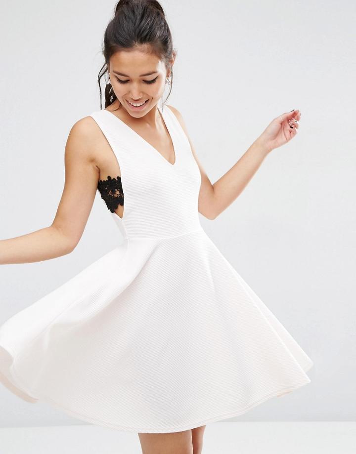 Asos Full Mini Dress With Lace Side Panel Detail - Pink