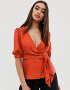 Fashion Union Wrap Top In Floral-red