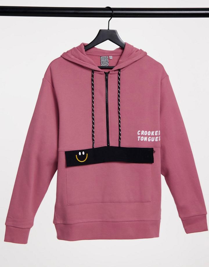 Crooked Tongues Hoodie With Large Pocket In Pink