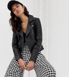 River Island Real Leather Biker Jacket In Black - Black