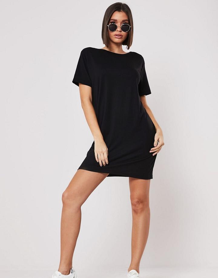 Missguided Basics T-shirt Dress With Cross Back In Black