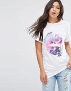 Asos T-shirt With Retro Space Print In Oversized Fit - White