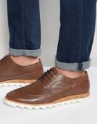 Asos Brogue Shoes In Tan Leather With White Sole - Brown