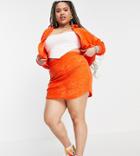 Asos Design Curve Set Towelling Mini Skirt With Curved Hem In Ruby Orange