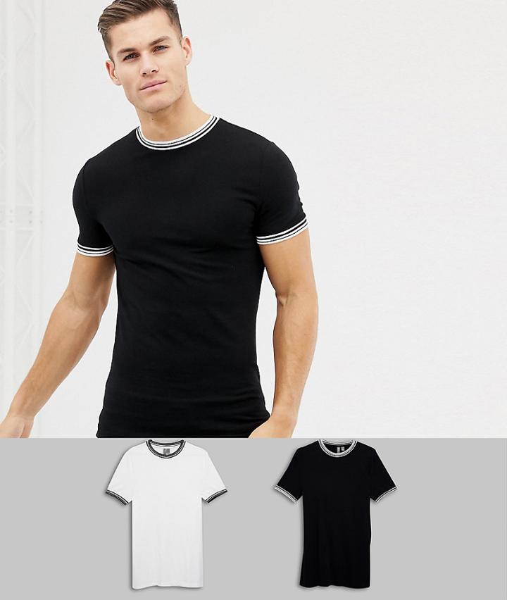 Asos Design Muscle Fit T-shirt With Tipping 2 Pack Save - Multi