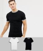 Asos Design Muscle Fit T-shirt With Tipping 2 Pack Save - Multi