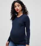 New Look Maternity Rib Crew Neck Top - Navy