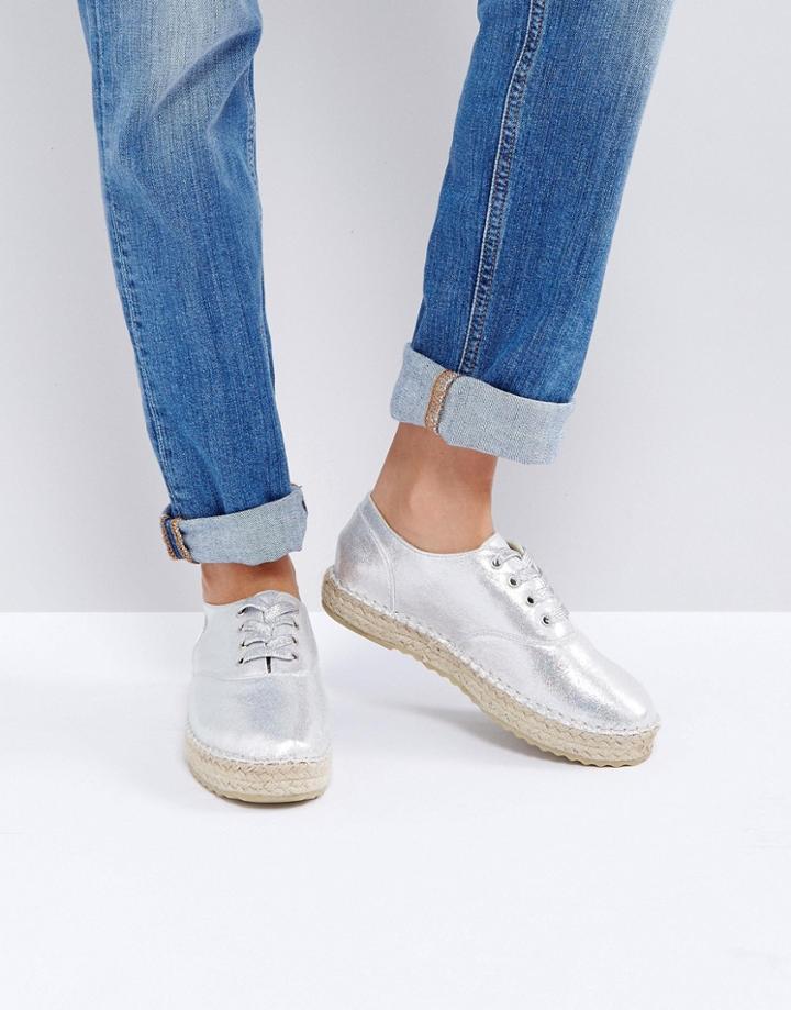 Truffle Metallic Lace Up Espadrille - Silver