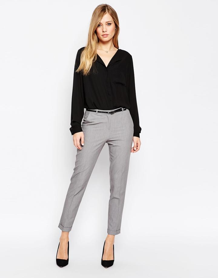 Asos Cigarette Pants With Belt - Gray