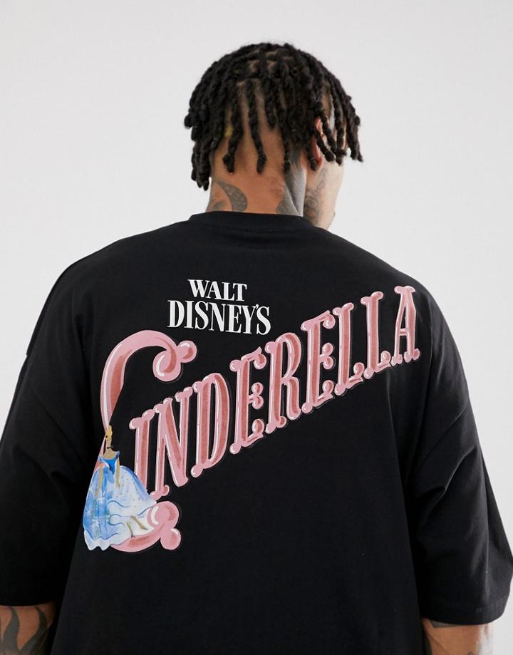 Asos Design Oversized T-shirt With Cinderella Chest And Back Print - Black
