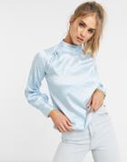 Closet London Satin Blouse In Powder Blue-blues