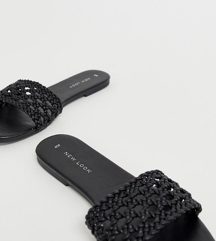 New Look Weave Slider Sandal In Black