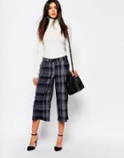 Mango Check Wide Leg Crop Pants - Multi Gray
