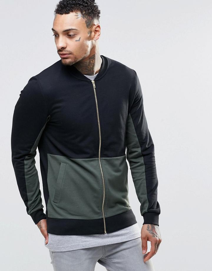 Asos Muscle Jersey Bomber Jacket With Cut & Sew