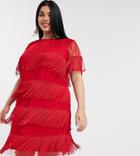 Asos Design Curve T Shirt Mini Dress With Fringe In Red