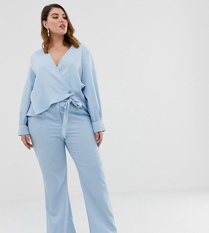 Unique21 Hero Pinstripe Tailored Pants With Belt - Blue