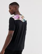 Asos Design Relaxed T-shirt With Floral Western Yoke Print - Black