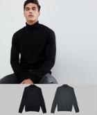 Asos Design Roll Neck Sweater In Black / Charcoal 2 Pack Save - Multi