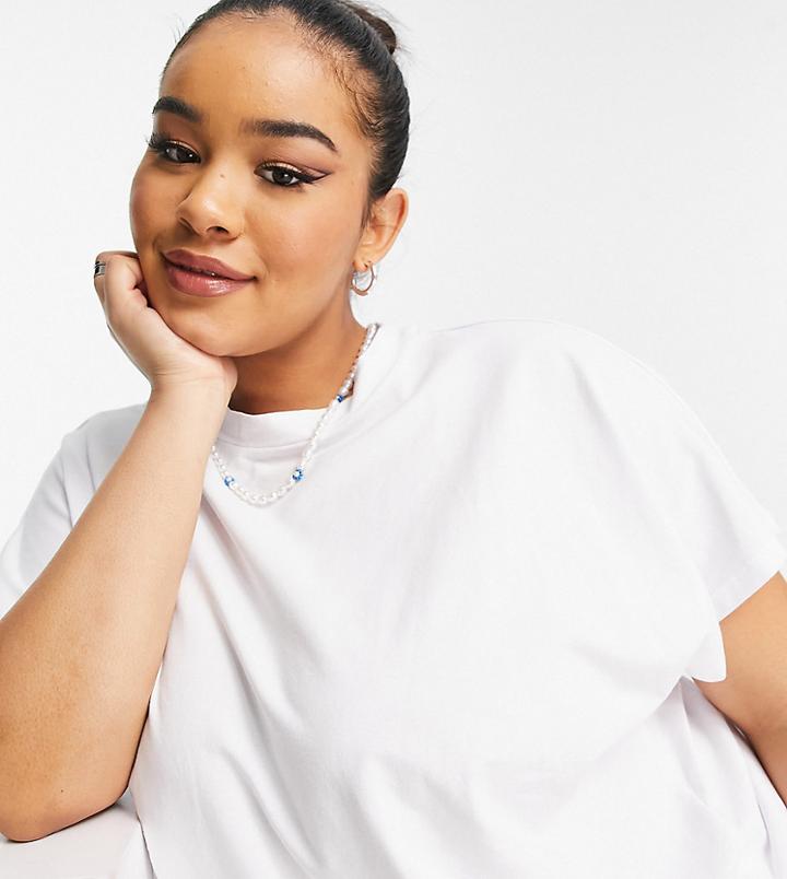 Noisy May Curve High Neck T-shirt In White