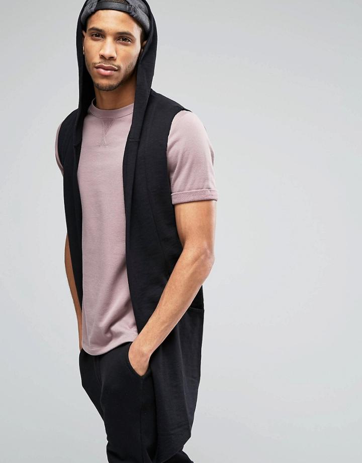 Asos Sleeveless Hooded Waterfall Cardigan - Black