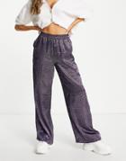 Vero Moda Satin Wide Leg Pants In Dark Purple Print - Part Of A Set-multi