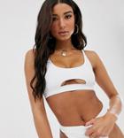South Beach Exclusive Eco Mix And Match Cut Out Crop Bikini Top In White - White