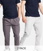 Asos Design 2 Pack Cigarette Chinos With Pleats In Charcoal And Light Gray Save-multi