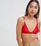 River Island Chain Detail Triangle Bikini Top In Red - Red