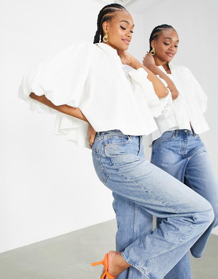Asos Edition Trapeze Shirt With Blouson Sleeve In White