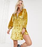 Asos Design Petite Long Sleeve Velvet Smock Dress-pink