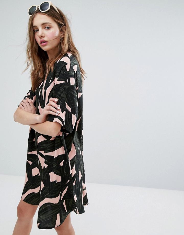 Monki Printed Pink Button Through Dress - Pink