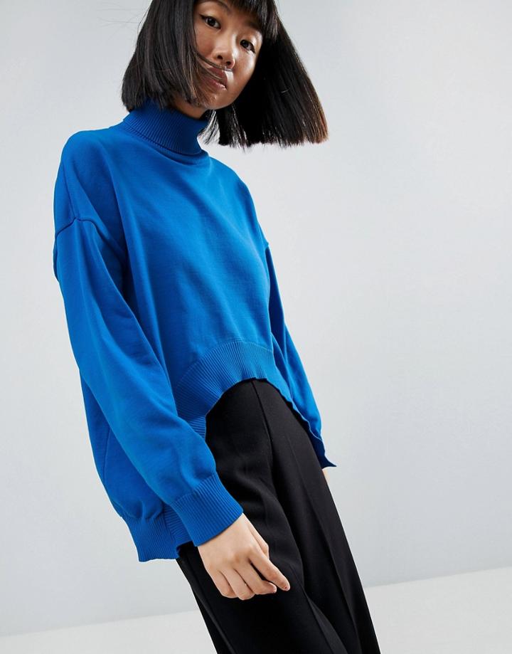 Asos White Curved Hem Sweater - Blue