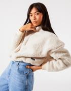 Dr Denim Boxy Fit Half Zip Borg Pullover Jacket In Off-white