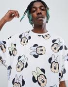 Asos Design Minnie Mouse Oversized T-shirt With All Over Print - White