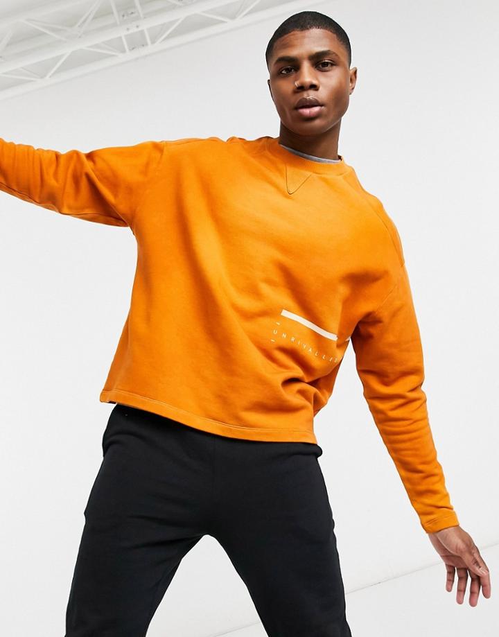 Asos Unrvlld Spply Oversized Sweatshirt In Wash With Wraparound Print-brown