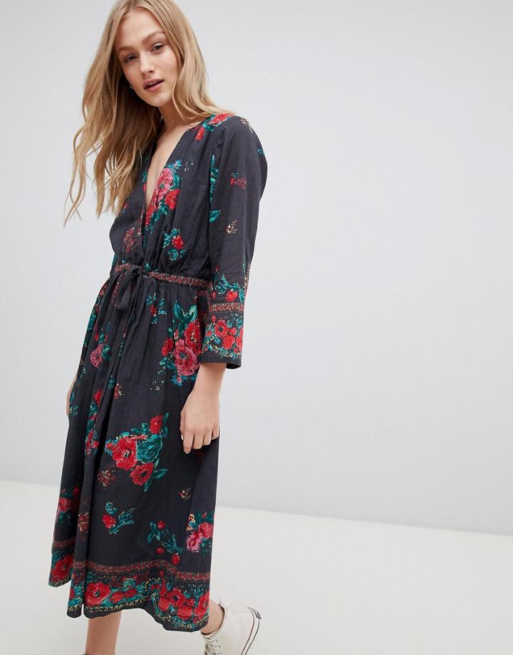 Leon And Harper Wrap Detail Dress In Scarf Print - Multi