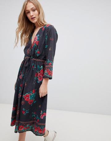 Leon And Harper Wrap Detail Dress In Scarf Print - Multi
