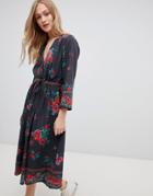 Leon And Harper Wrap Detail Dress In Scarf Print - Multi