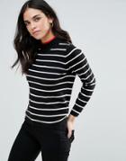 Liquorish Monochrome Striped Turtleneck Sweater - Multi