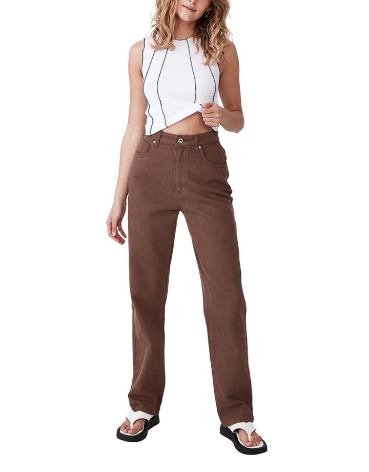 Cotton: On Long Straight Leg Jean In Brown