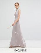 Tfnc Wedding High Neck Maxi Dress With Open Back And Embellishment - Gray
