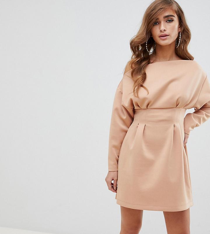 Asos Desgin Petite One Shoulder Mini Dress In Scuba - Pink