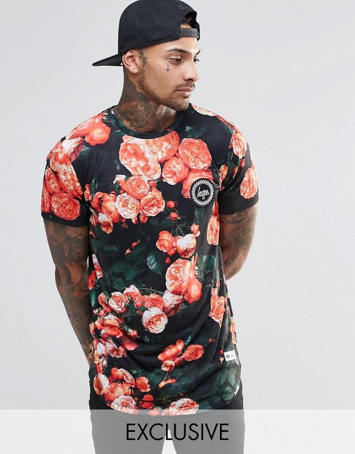Hype T-shirt In Rose Print - Black