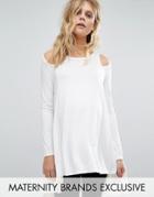 Bluebelle Maternity Cut Out Shoulder Long Sleeve Jersey Top - White