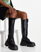 Asos Design Carter Chunky Lace Up Knee Boots In Black