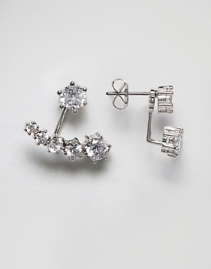 Nylon Rhinestone Swing Earrings - Silver