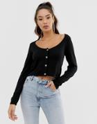 Asos Design Scoop Neck Cardigan With Buttons-black