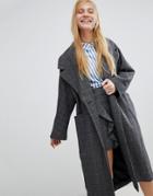 Monki Check Print Tailored Coat - Gray
