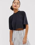 Monki Cropped Ribbed T-shirt In Dark Gray - Black