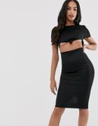 Asos Design Underboob Knot Detail Midi Pencil Dress-black